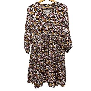 Torrid Stretch Challis Front Keyhole Mini Dress Size 1X 3/4 Sleeve Purple Floral